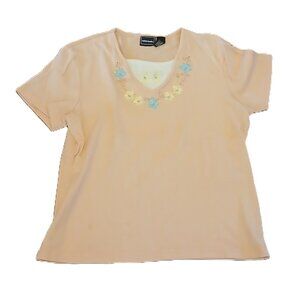 Bobbie Brooks Peach Floral Design Women’s Top Medium Cotton Blend